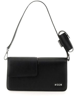 MSGM Baguette Bag With Double Flap And Logo - Black