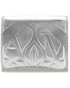 McQueen Logo-Detailed Leather Wallet - Grey