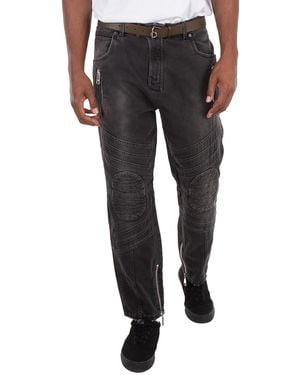 Balmain Biker Mid-Rise Denim Jeans, Waist - Black