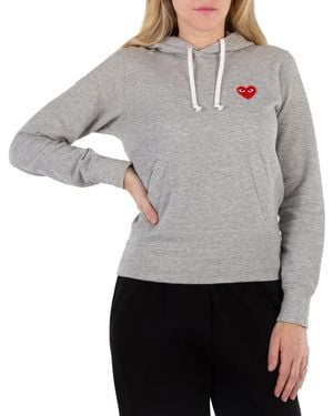 Comme des Garçons Long-Sleeve Embroidered Heart Logo Hoodie - Grey