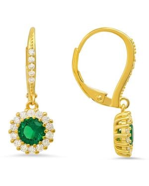 Kylie Harper 14K Over Emerald Cz Halo Leverback Earrings - Yellow