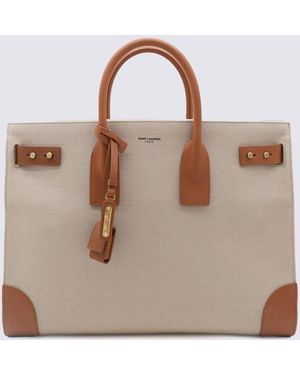 Saint Laurent Two-Tone Canvas And Leather Large Sac De Jour Handbag - Brown