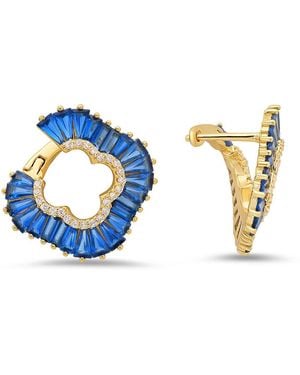 Kylie Harper 14K Over Sapphire Cz Clover Statement Hoop Earrings - Blue