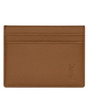 Saint Laurent Cassandre Shadow Leather Card Holder - Brown