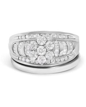 Haus of Brilliance 14K 1.0 Cttw Round And Baguette Diamond Cluster Bridal Set - White