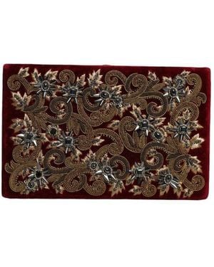 Dolce & Gabbana Velvet Frame Clutch Evening Party Purse Bag Cotton - Brown