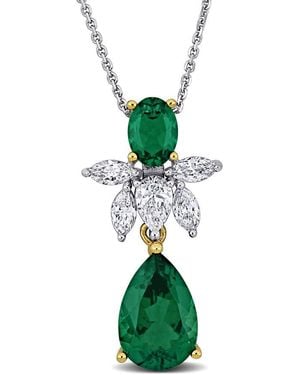 Created Forever 3 3/8 Ct Tgw Created Emerald And 4/5 Ct Tw Lab-Grown Diamond Drop Necklace - Green