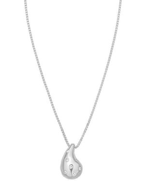 Tresorra Sterling Puffed Cz Raindrop Necklace - Metallic