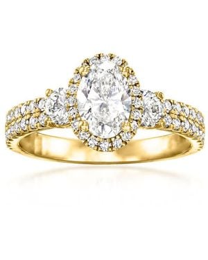 Brilliant Diamond 2.10 Carat Oval Lab Grown 3 Stone Diamond Engagement Ring - Metallic