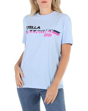 Stella McCartney Ladies Light Moto Logo Print T-Shirt, Brand Size 38 - Blue