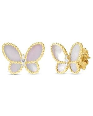 Roberto Coin 18K Jasmine Diamond & Mother Of Pearl Butterfly Stud Earrings - Metallic