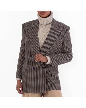 Saint Laurent Vichy Wool Checked Blazer Jacket, Brand Size 40 - Green