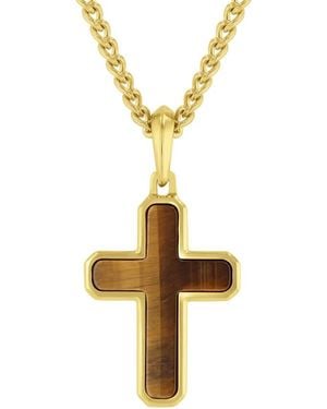 Robert Alton Stainless Steel Tigers Eye Finish Cross Pendant - Metallic