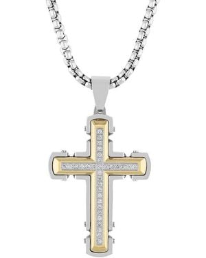 Robert Alton 1/4Ctw Diamond Stainless Steel With & Finish Cross Pendant - Metallic