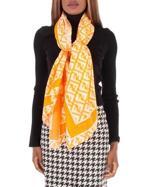 Fendi Motif Print Cotton Blend Scarf - Yellow