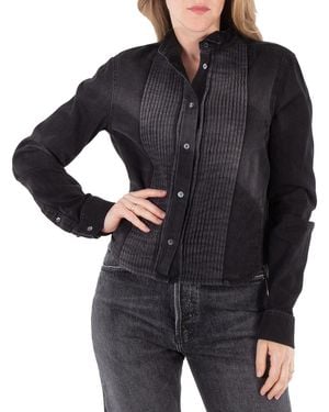 Loewe Pleated Wingtip Collar Denim Shirt, Brand Size 36 (Us - Black