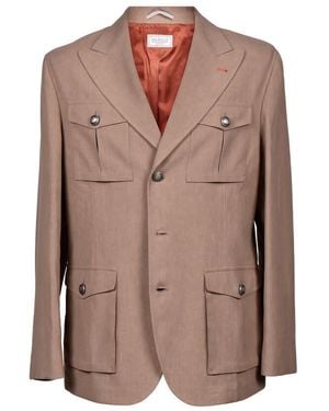 Brunello Cucinelli Tobacco Linen Safari Jacket, Size Large - Brown