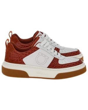 Ferragamo Cassina Croc-Embossed Leather Trainers - Red