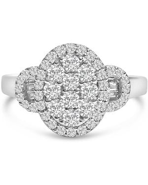 Haus of Brilliance 10K 1.0 Cttw Diamond Cluster With Halo Vintage-Inspired Art Deco 3 Stone Style Statement Ring - Metallic