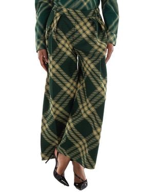 Burberry Wide-Leg Tartan Wool Boyfriend Pants, Brand Size 2 Us - Green