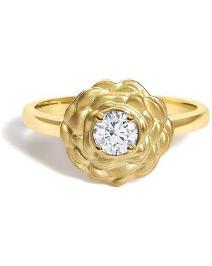 Haus of Brilliance 14K Plated Sterling 1/3 Cttw Lab Grown Diamond Floral Motif Solitaire Ring - Metallic