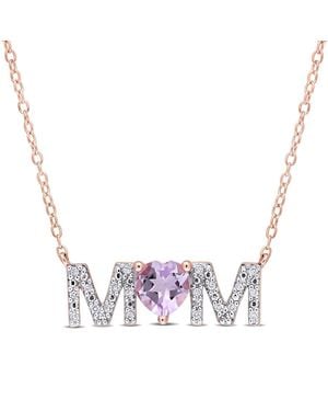 Amour 3/5 Ct Tgw Heart Rose De France And 1/10 Ct Tdw Diamond "Mom - Metallic