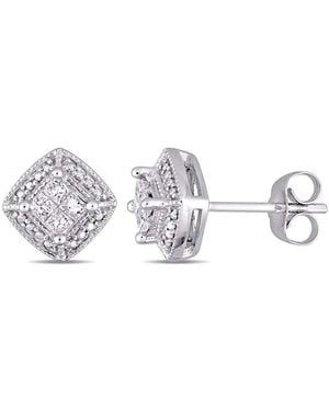 Amour 1/4 Ct Tw Princess Cut Diamond Cluster Stud Earrings - Metallic