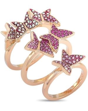 Swarovski Lilia 18K Rose Plated Stainless Steel And Clear Crystals Stackable Rings - Pink