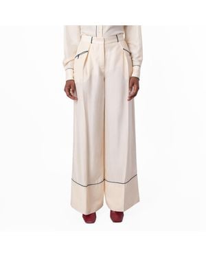 Bally Bone Wide-Leg Silk Pants, Brand Size 40 Us - Natural