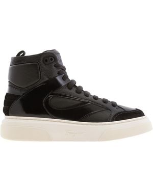 Ferragamo Cassio Leather High-Top Trainers - Black