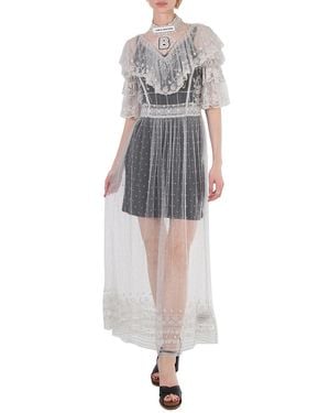 Burberry Ladies Light Pebble Long Lace Dress, Brand Size 6 (Us - Grey