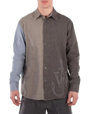 JW Anderson Anchor Patchwork Classic-Fit Cotton Shirt - Grey