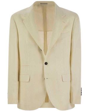 Brunello Cucinelli Cream Linen Silk Wool Blazer, Brand Size 48 (Us - Natural