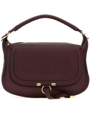 Chloé Aubergine Leather Small Marcie Shoulder Bag Dark Velvet - Purple