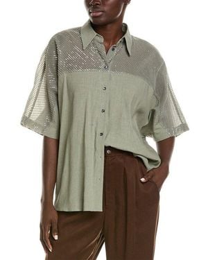 Brunello Cucinelli Sage Shirt With Sheer Sequined Yoke - Green