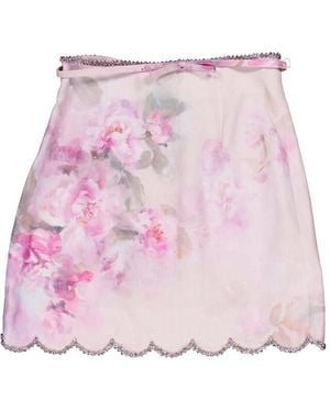 Zimmermann Crush Scalloped Mini Skirt - Pink
