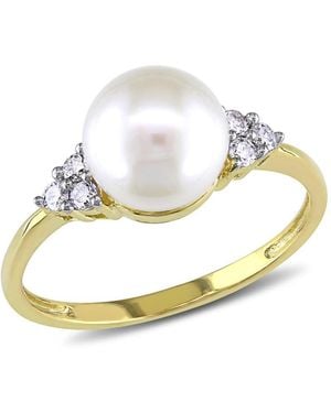 Amour Cultured Freshwater Pearl And 1/8 Ct Tw Diamond Ring - Metallic