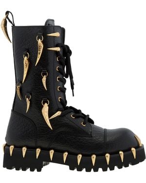 Roberto Cavalli Saber Tooth Pierced Combat Boots, Brand Size 40 Us - Black