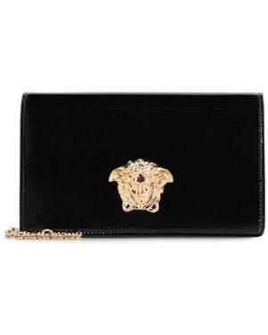Versace Patent Leather Wallet On Chain - Black