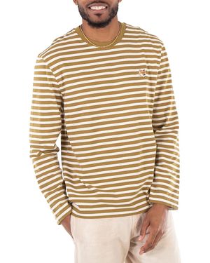 Maison Kitsuné Striped Fox Head Patch T-Shirt - Green