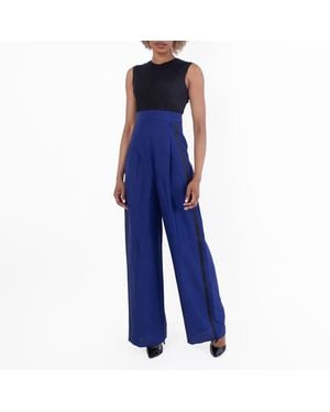 Ferragamo Shantung Sleeveless Jumpsuit, Brand Size 44 Us - Blue