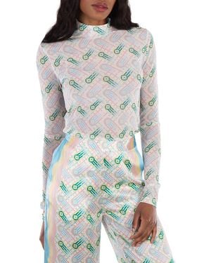 CASABLANCA Ladies Ping Pong Monogram Print Top - Grey