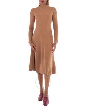 Moncler Long-Sleeve Wool Knit Midi Sweater Dress - Brown