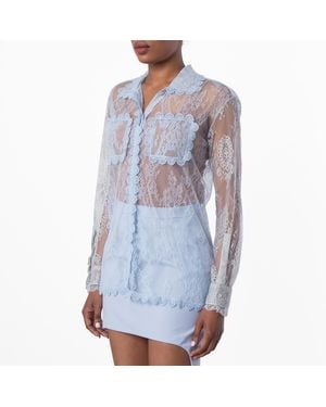 Burberry Ladies Pale Long-Sleeve Lace Shirt, Brand Size 10 (Us - Blue
