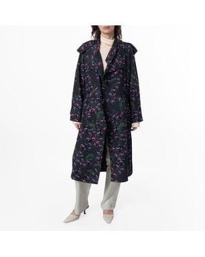 Burberry Cherry Print Belted Trench Coat, Brand Size 6 Us - Blue