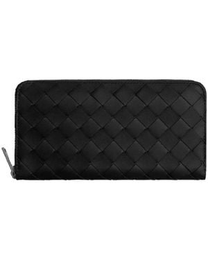 Bottega Veneta Intrecciato Leather Zip Around Wallet - Black
