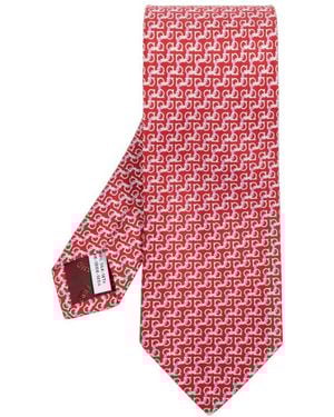 Ferragamo String Print Silk Tie - Red