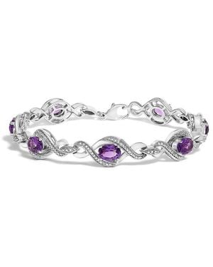 Haus of Brilliance 925 Sterling 1/10 Cttw Natural Round Diamond And 7X5Mm Oval Amethyst Cross Tennis Bracelet (I-J Colour, I1-I2 Clarity) - Metallic
