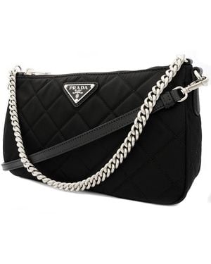 Prada Ladies Tessuto Nylon Quilted Chain Crossbody Bag - Black