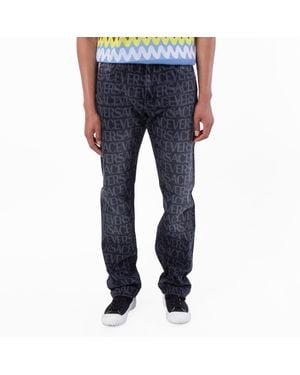 Versace All-Over Logo Denim Jeans - Black